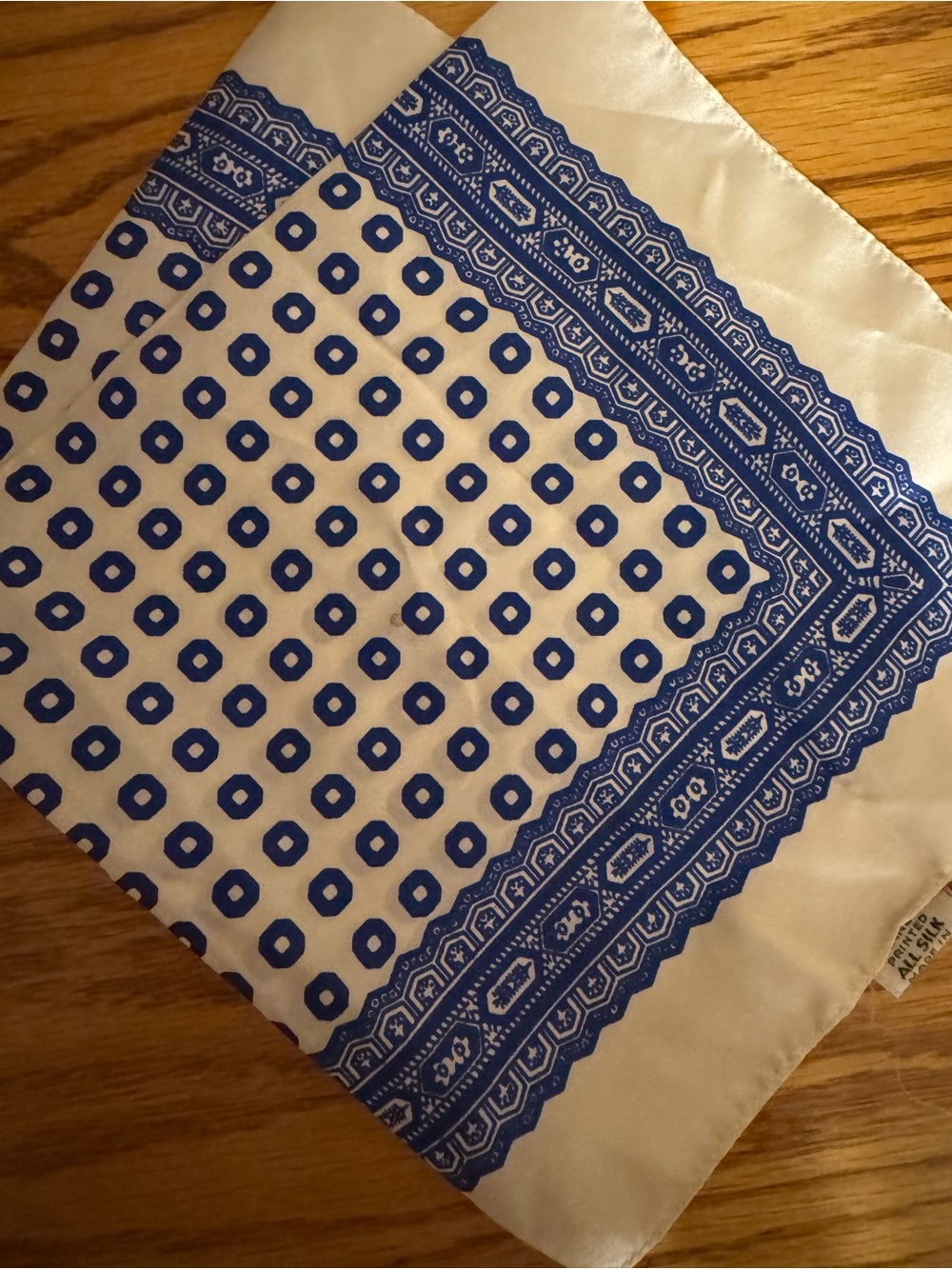 Blue and White Printed Silk Scarf